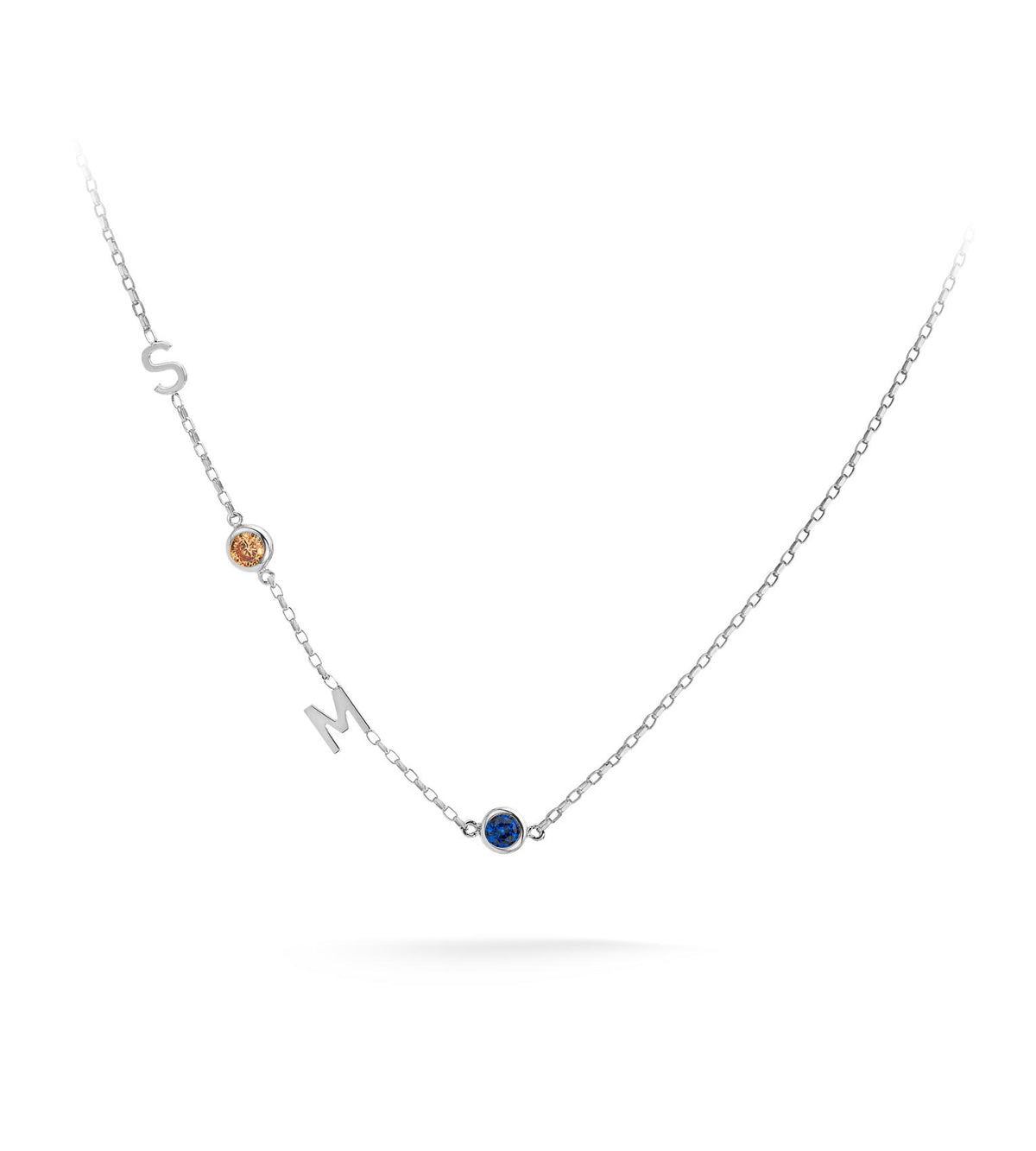 Silver 2 Birthstones and 2 Initials Necklace