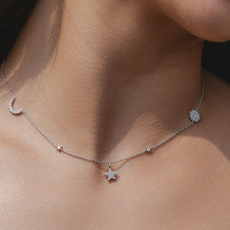 Silver Moon Star & Sun Necklace