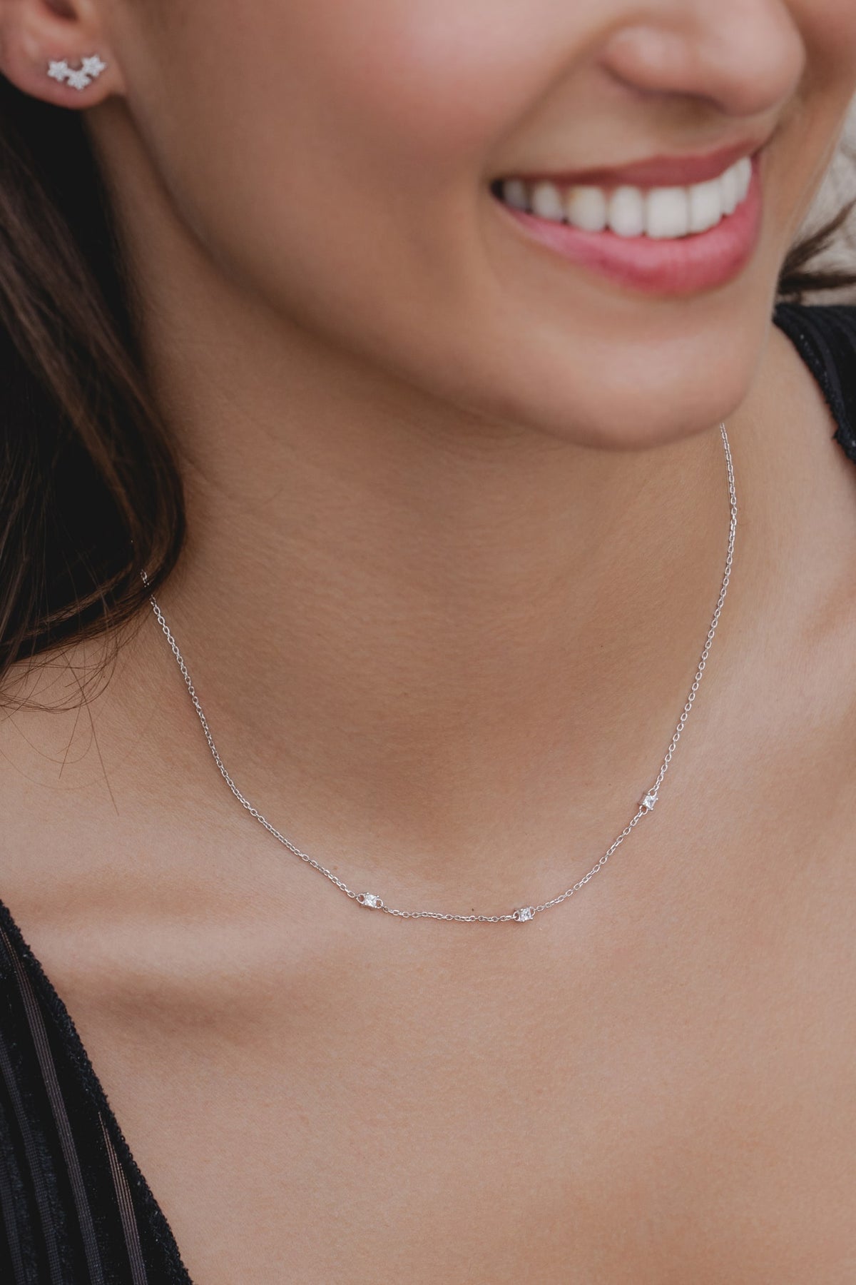 Silver Square CZ Necklace