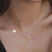 9ct Gold Engravable Initial Disc Necklace & Star