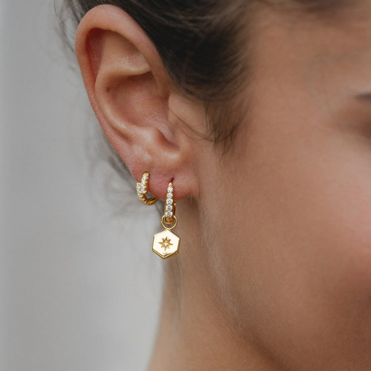Gold Hexagon Drop Hoop Earrings