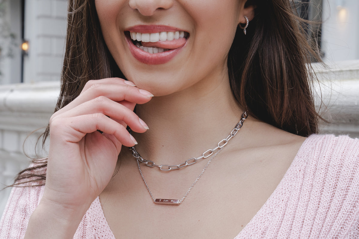 Engravable Silver Bar Necklace