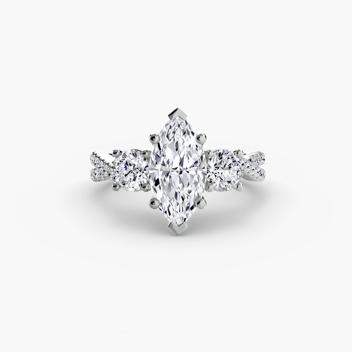 3 Stone Ring with fancy Pavé Band