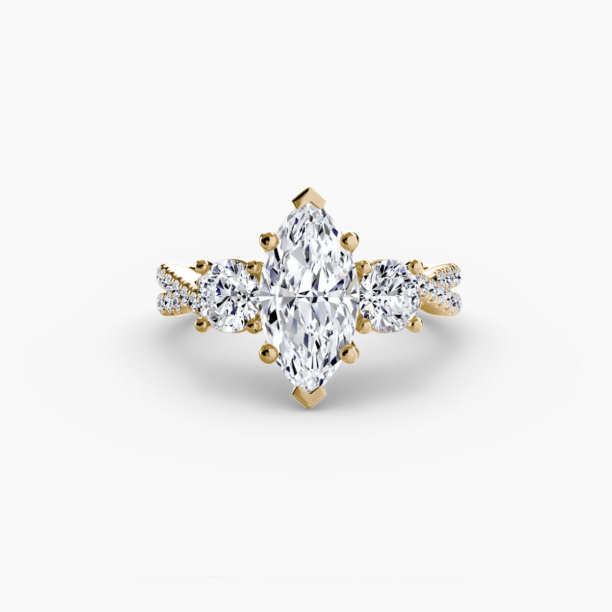 3 Stone Ring with fancy Pavé Band