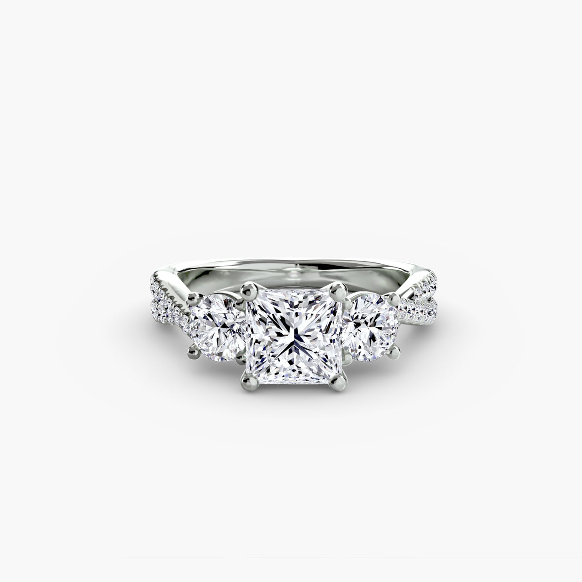 3 Stone Ring with fancy Pavé Band