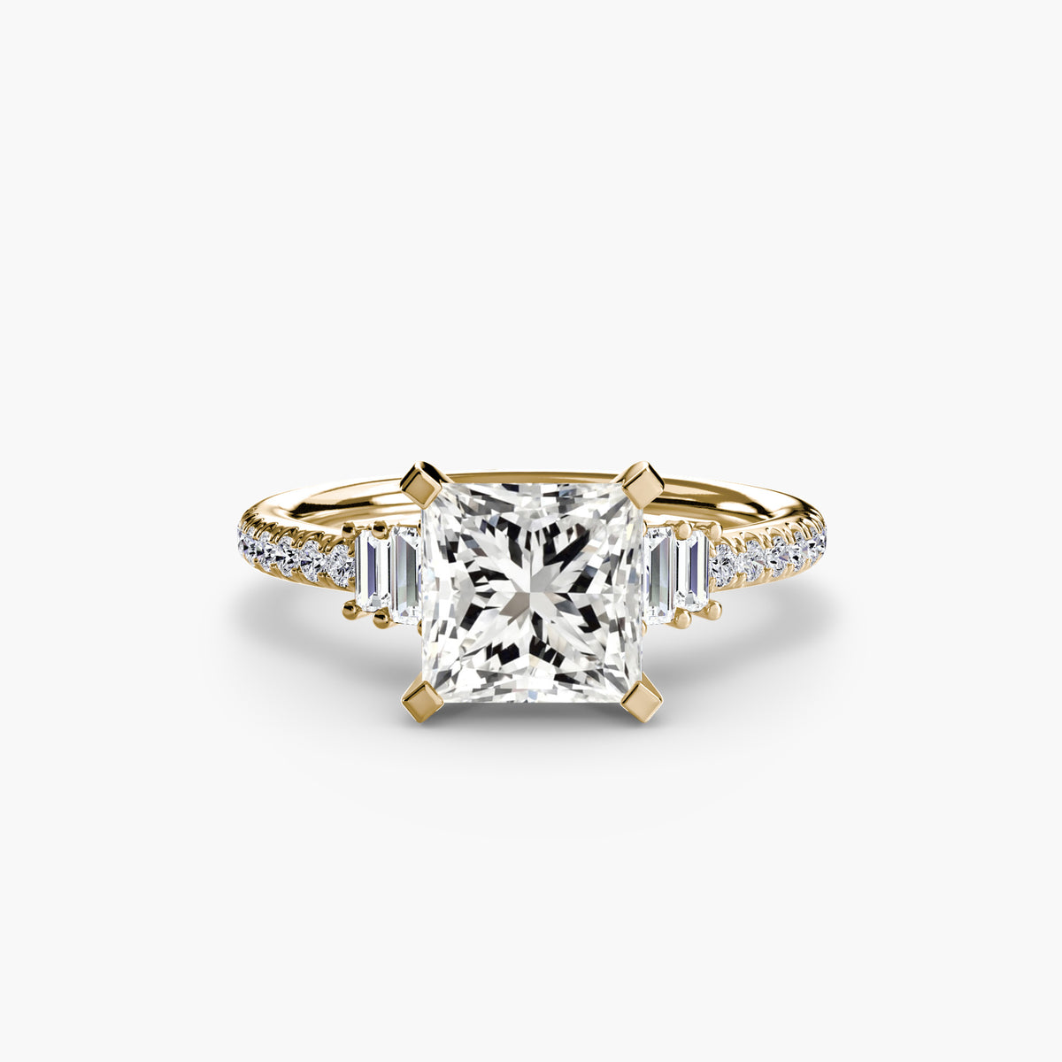 Solitaire with Baguette Sides & Pavé Band