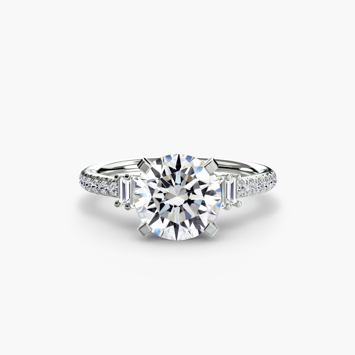 Solitaire with Baguette Sides & Pavé Band