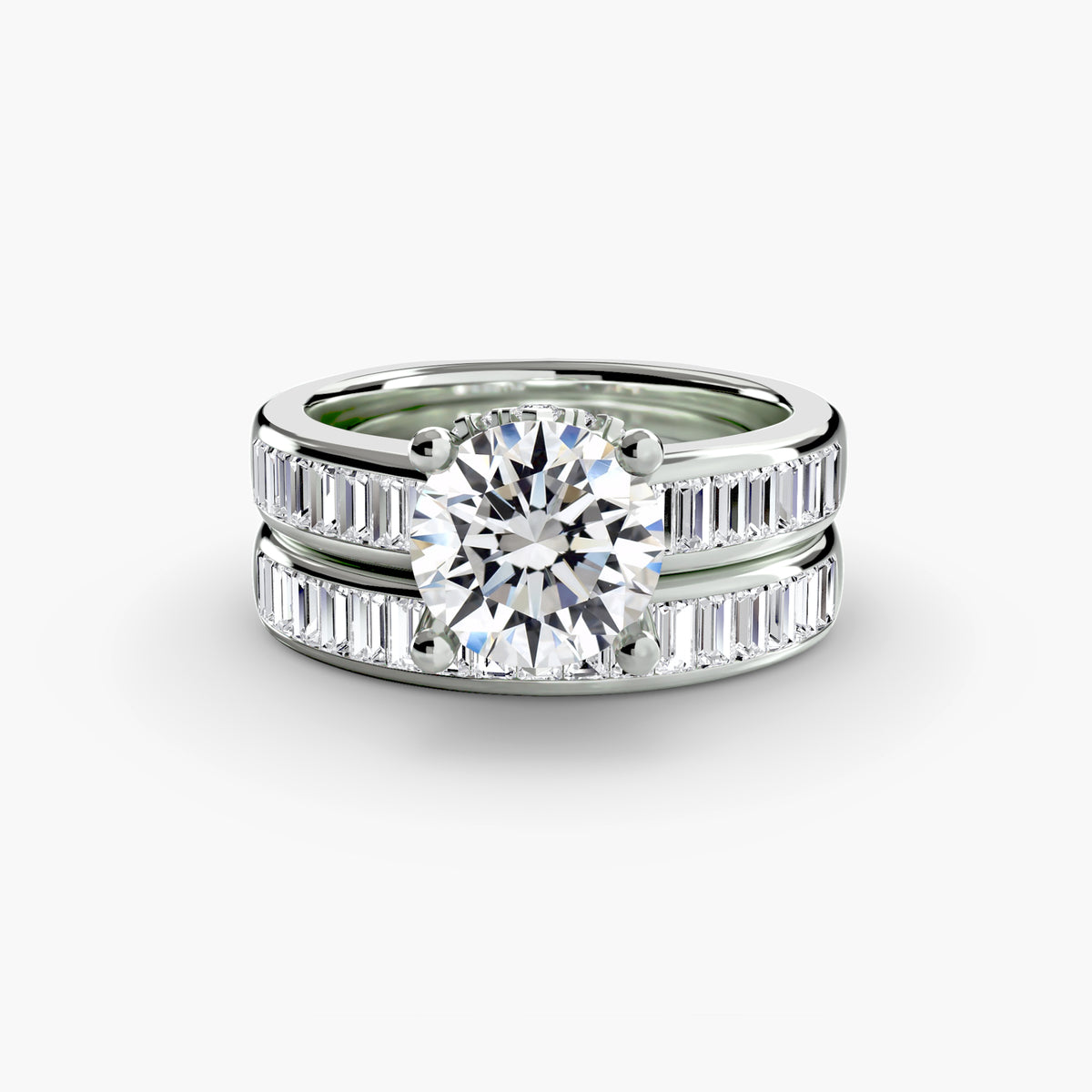 Solitaire Ring with Baguette Channel