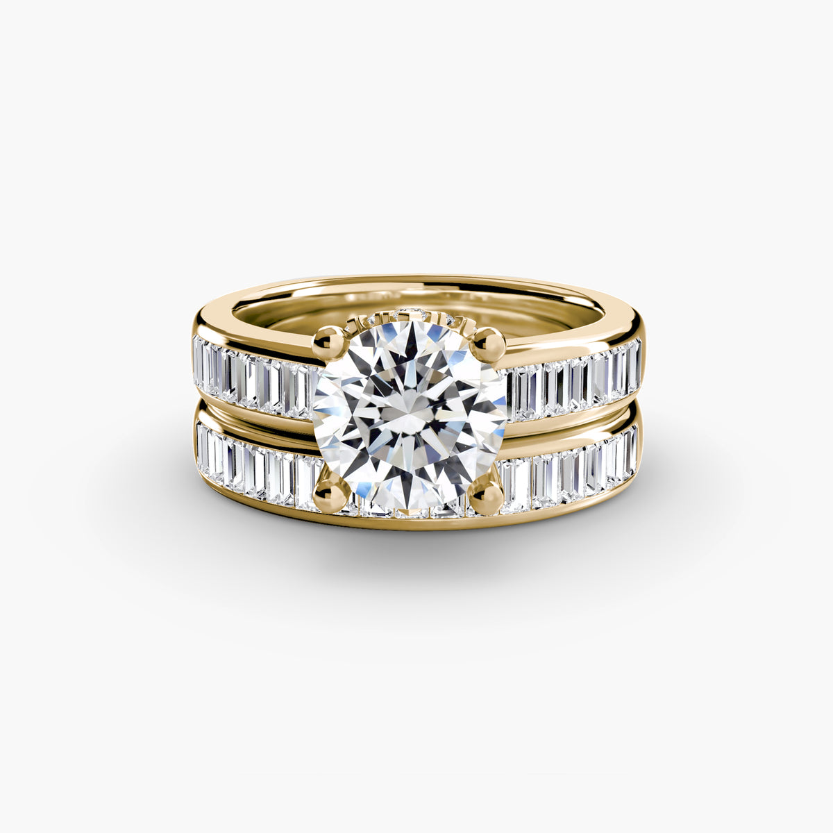 Solitaire Ring with Baguette Channel