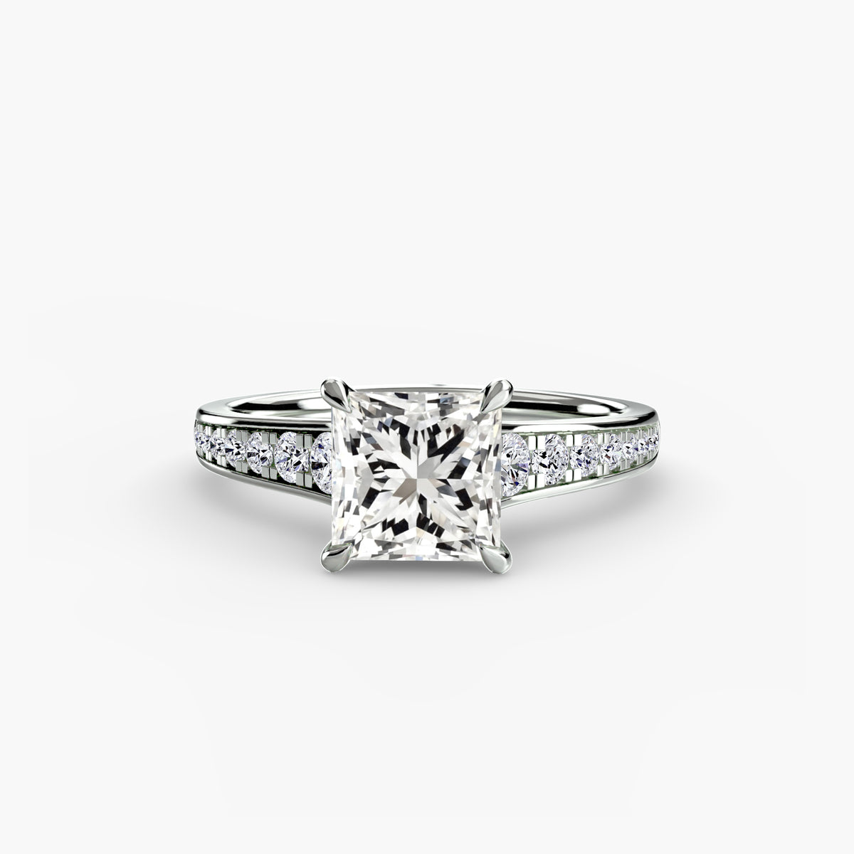 Solitaire with channel set side stones