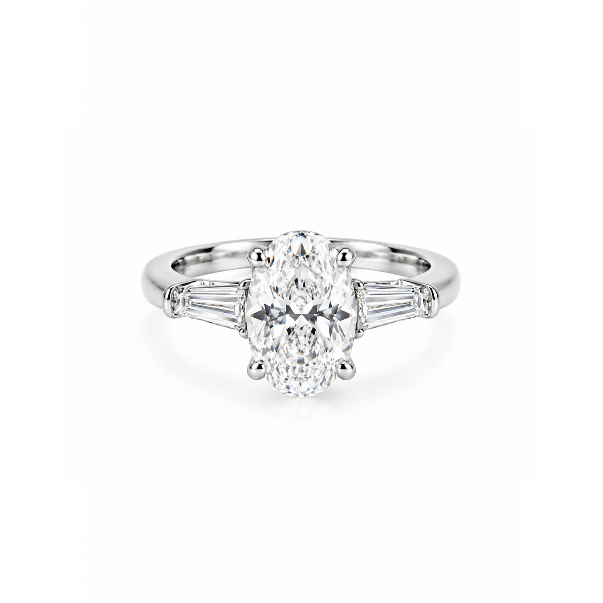 2.6ct Oval with tapered Baguettes Diamond Ring Platinum