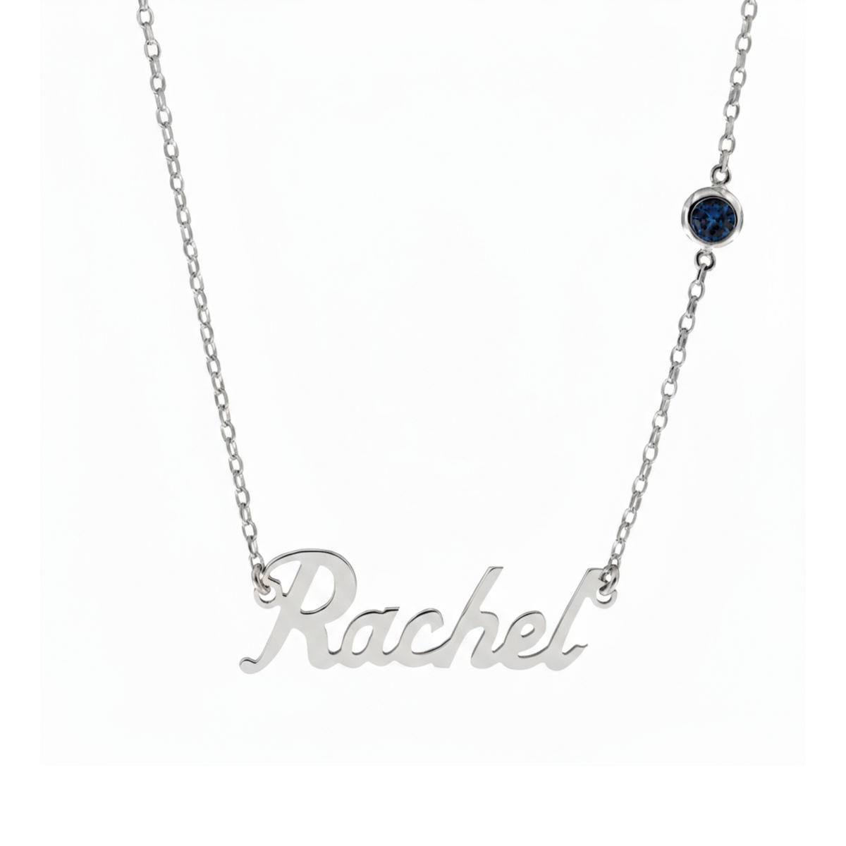 (1-6 Letters) Sterling Silver Name Necklace with Birthstone