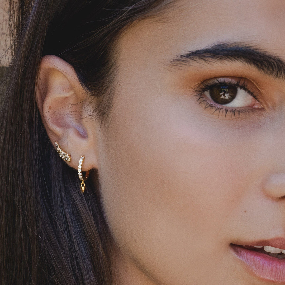 9ct Gold CZ Spike Hoop Earrings