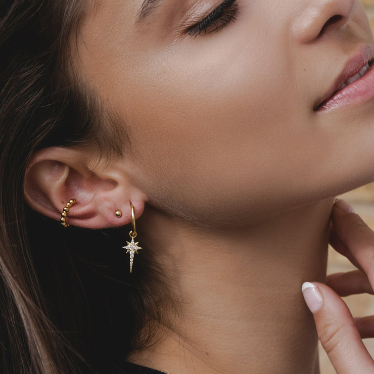 9ct Gold Star Hoop Earrings Pair