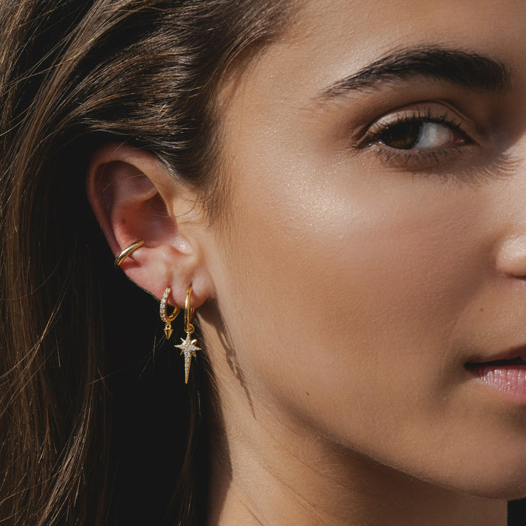 IBB 9ct Gold Star Drop Hoop Earrings, Gold at John Lewis & Partners