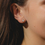 gold stud earrings with pear cut 0.8ct diamonds in bezel settings