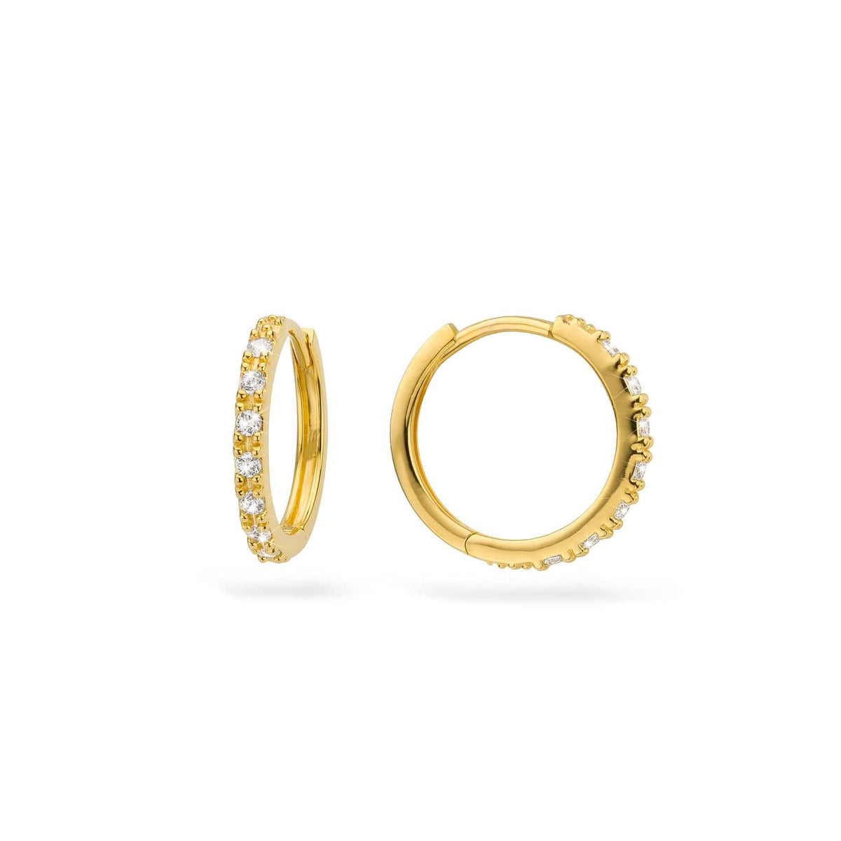 9ct Gold Medium CZ Stone Hoop Earrings