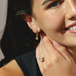 gold hoop earrings with oval-cut 0.84ct diamonds in a bezel setting.