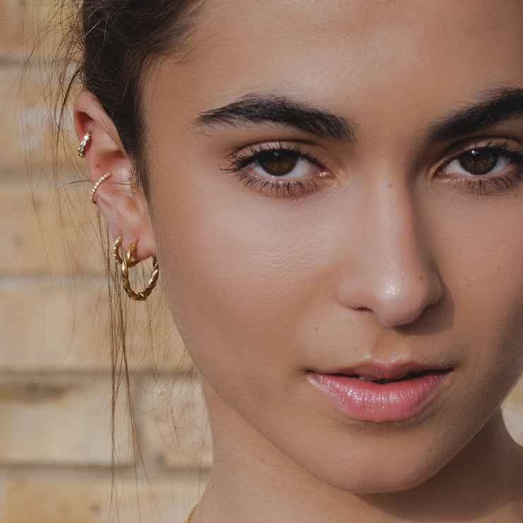 9ct Gold Small Hoop Earrings with CZ Stones