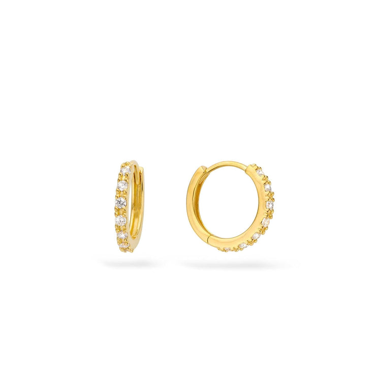 9ct Gold Small Hoop Earrings with CZ Stones