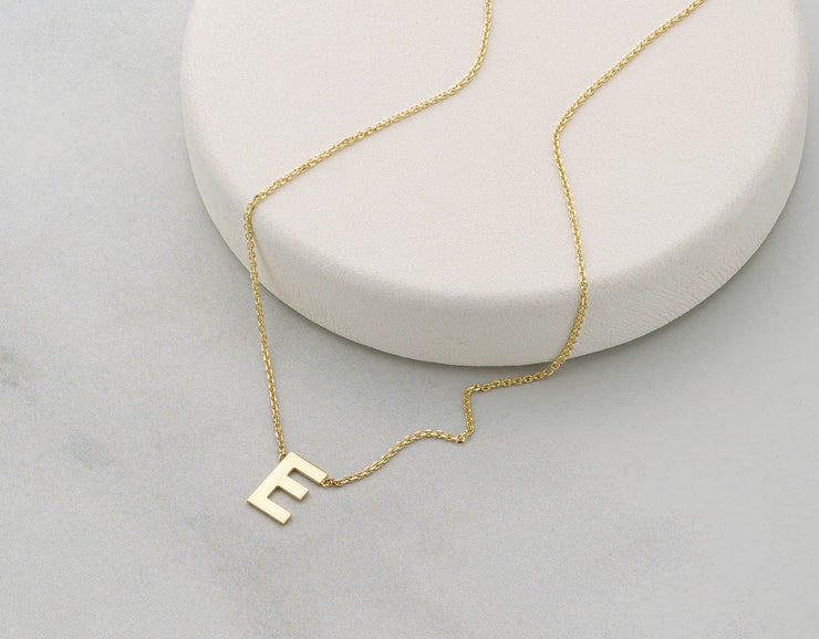 Gold Initial Block Necklace - Monisha Melwani Jewelry