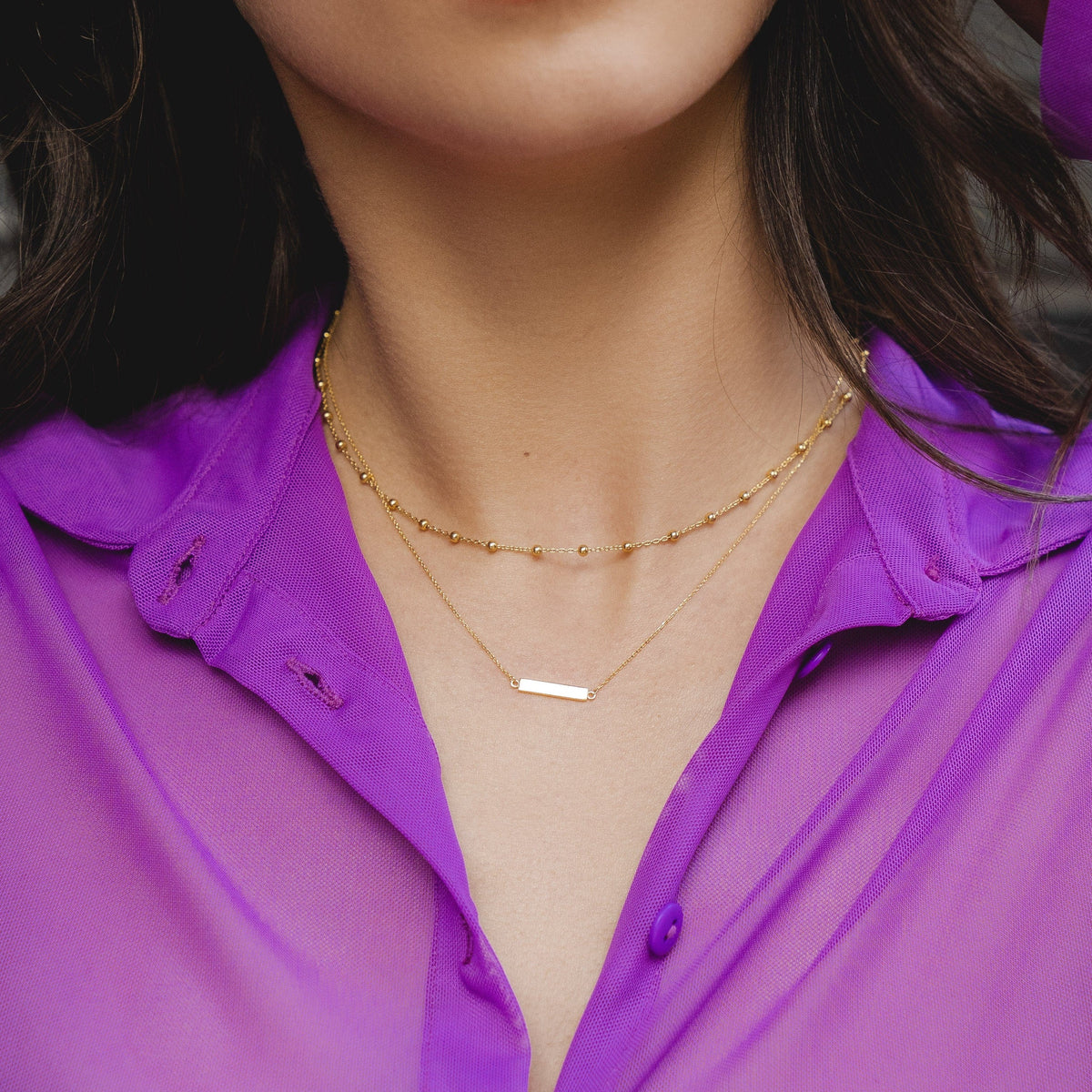 9ct Gold Engravable Dainty Mini Bar Necklace