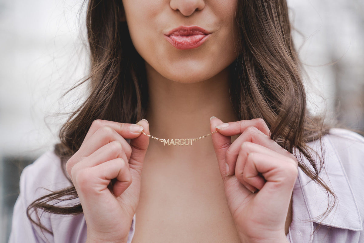 9ct Gold Personalized Block Name Necklace (7+ Letters)