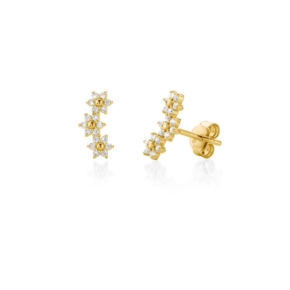 9ct Gold CZ Flower Ear Climber Earrings