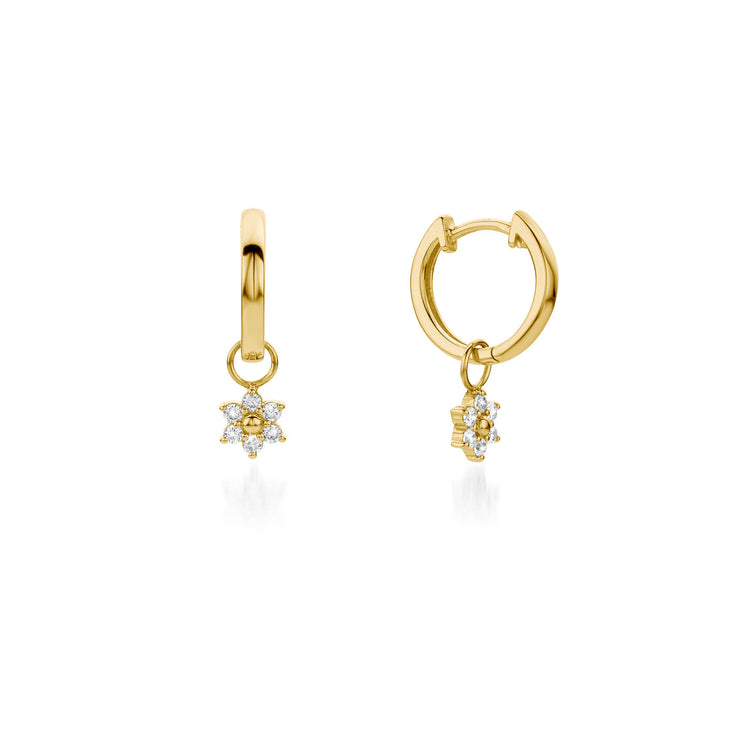 9ct Gold CZ Flower Drop Hoop Earrings