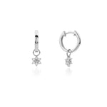 Silver CZ Flower Drop Hoop Earrings