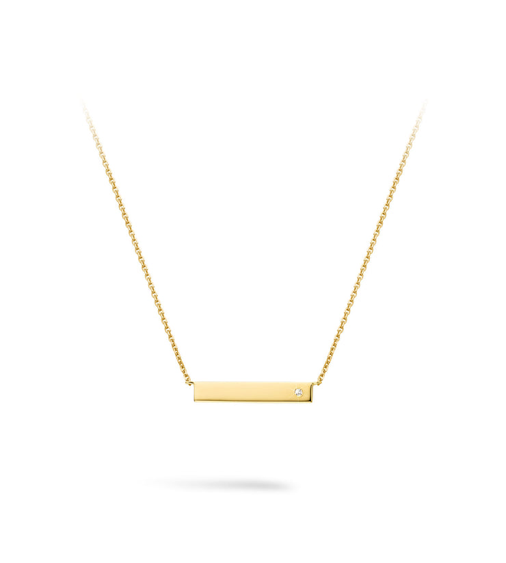 9ct Gold Bar Necklace With Cz Stone For Engraving
