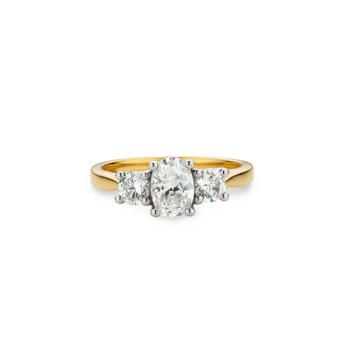 3 Stone 1.25ct Lab Diamond Ring-Oval center stone in 18ct Gold