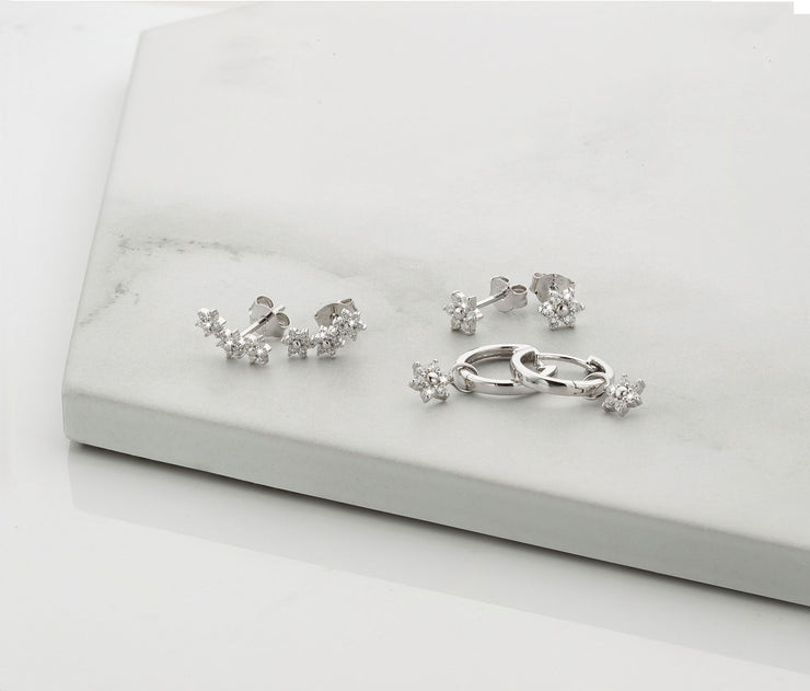 Silver Mini Flower Stud Earrings Pair