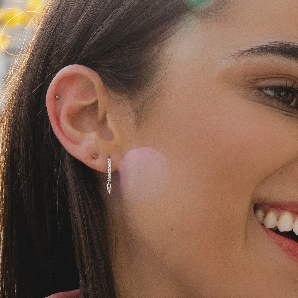 CZ Silver Spike Hoop Earrings Pair