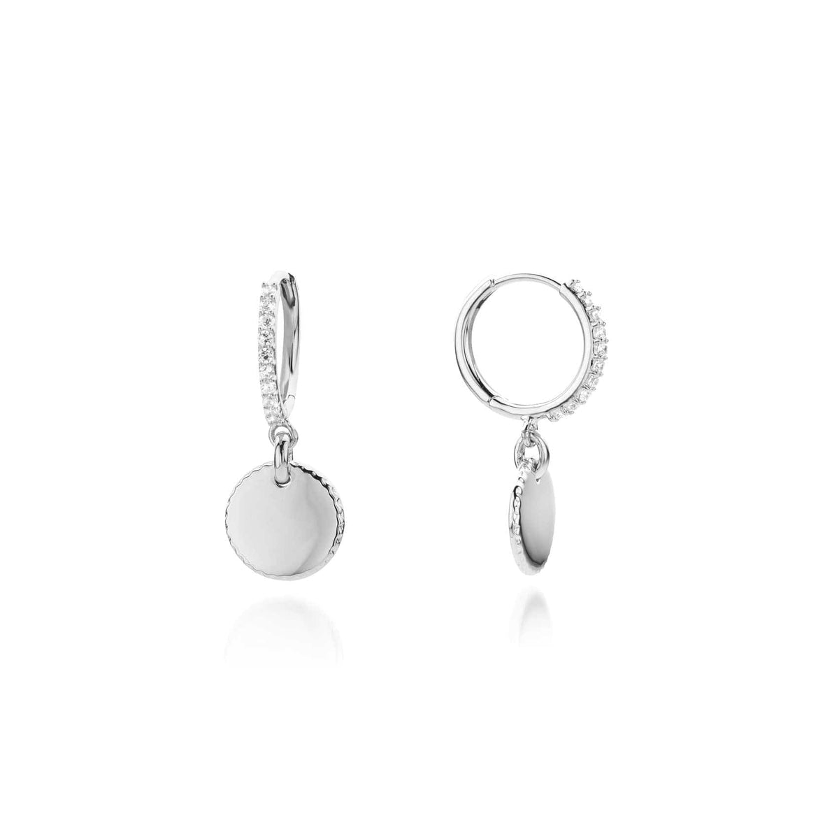 Engraving Silver Disc Earrings