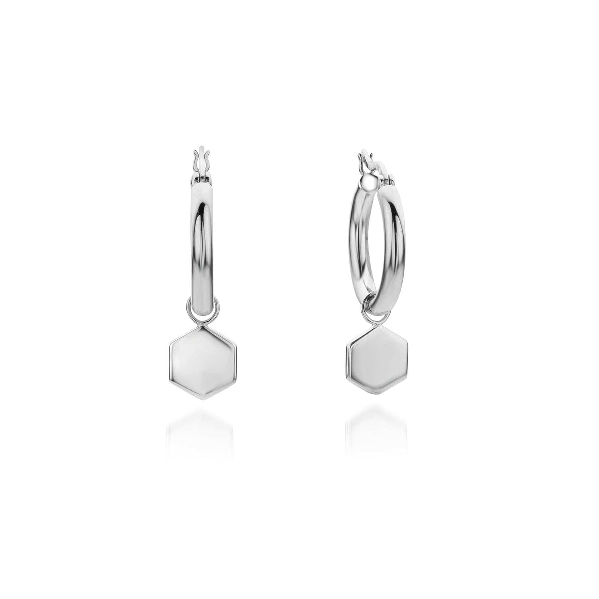 Engraving Silver Hexagon Drop Earrings