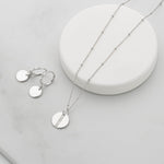Engraving Silver Round CZ Disc Necklace