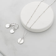 Engraving Silver Round CZ Disc Necklace