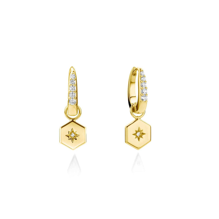 Gold Hexagon Drop Hoop Earrings
