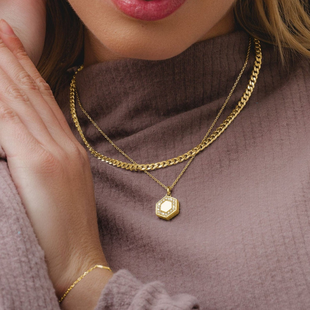 Gold Hexagon Locket Necklace