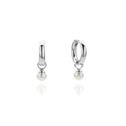 Pearl Drop Silver Hoop Earrings