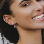 Silver CZ Flower Drop Hoop Earrings