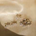 Silver CZ Flower Ear Climber Earrings