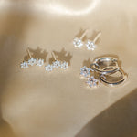 Silver CZ Flower Drop Hoop Earrings