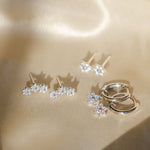 Silver CZ Flower Ear Climber Earrings