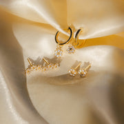 9ct Gold CZ Flower Drop Hoop Earrings