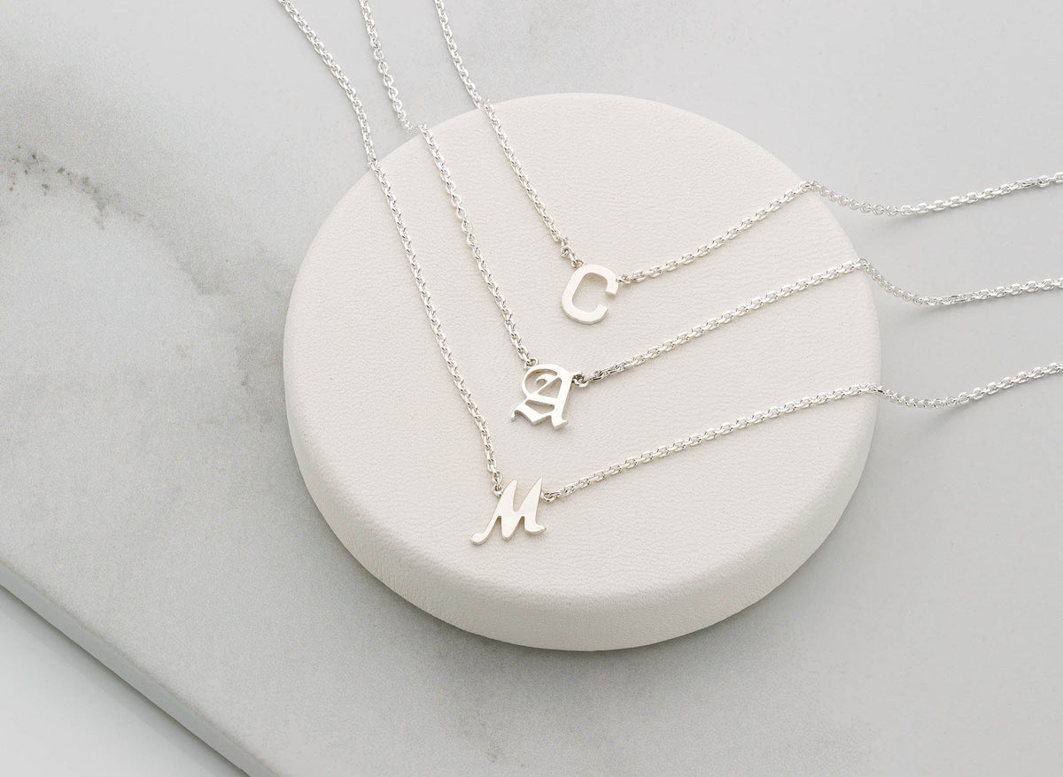 Silver Bock Initial Necklace