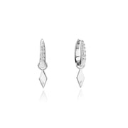Silver Diamond Shape Drop Hoop Earrings