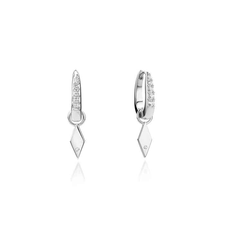 Silver Diamond Shape Drop Hoop Earrings