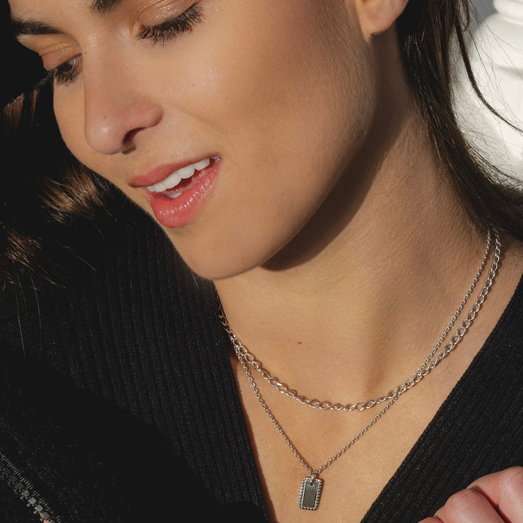 Silver Engravable Rectangle Tag Necklace
